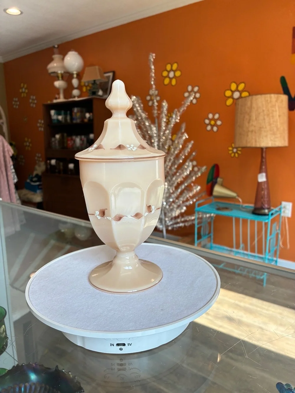 Westmoreland Colonial Hand Painted Almond Footed Covered Candy Jar
